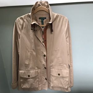 Lauren tan equestrian riding jacket /leather trim